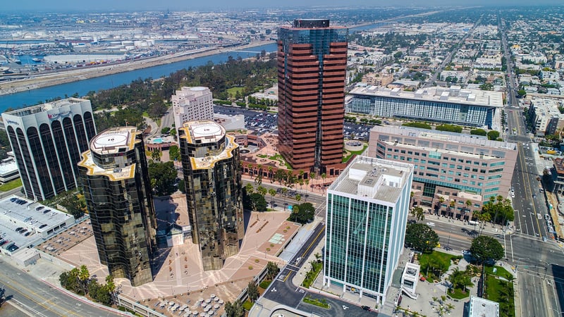 Aerial view of downtown Long Beach California.