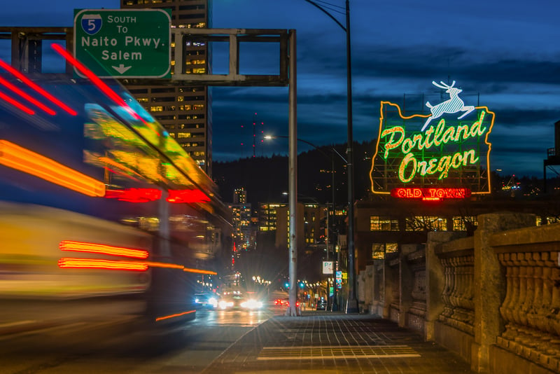 Portland sign at night