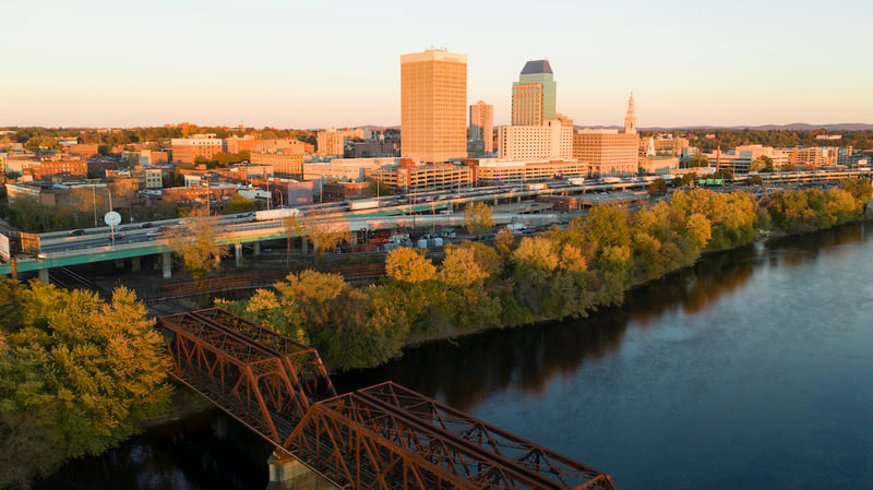 Springfield skyline with river