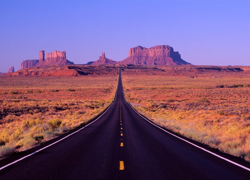 Long straight road in the Utah desert