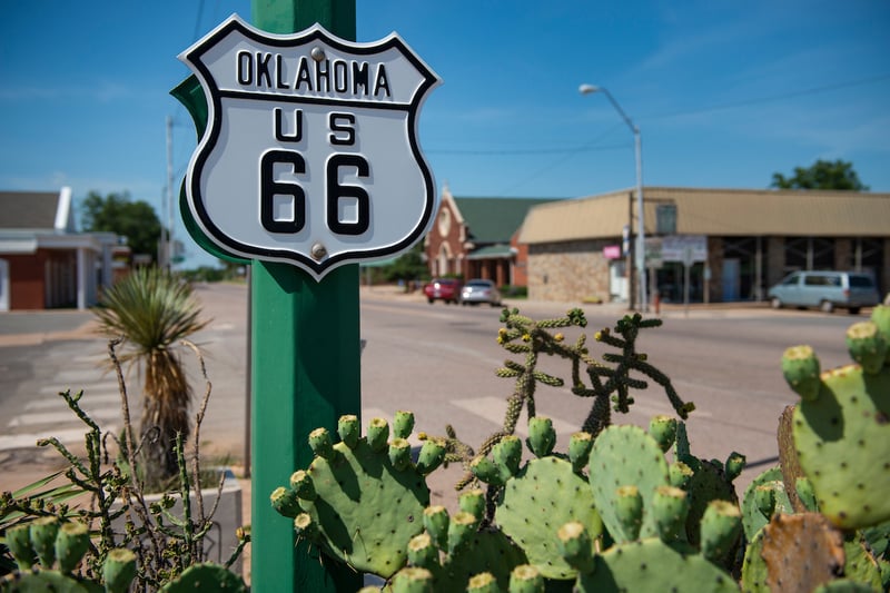 Route 66 sign in a Oklahoma town