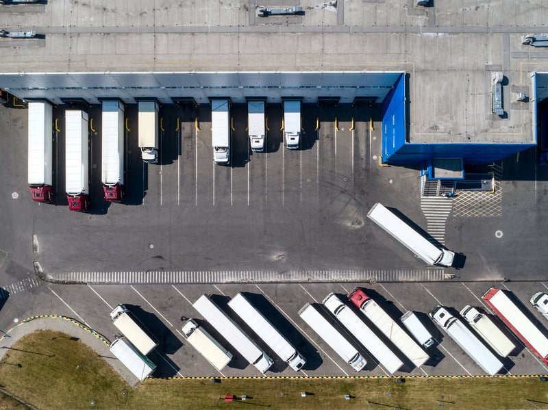 Arial shot of trucking depot
