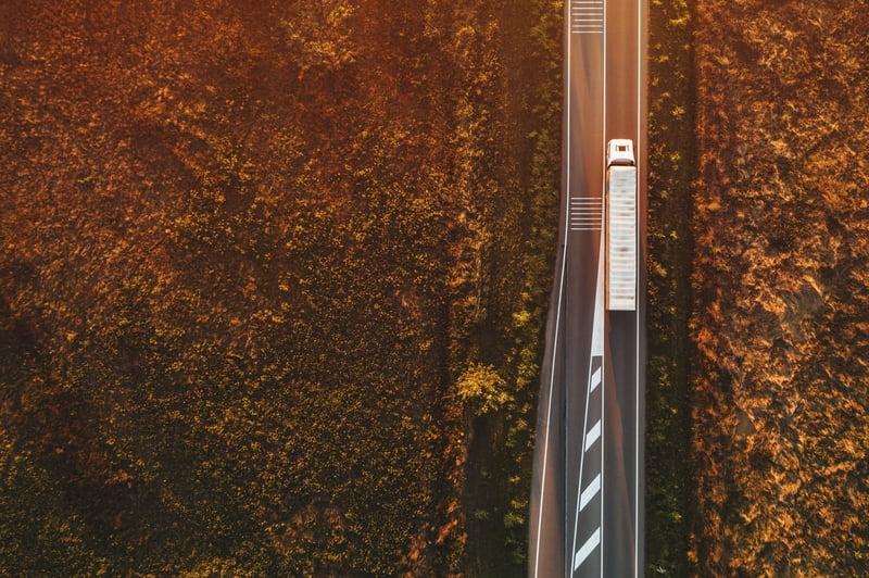 Arial view of truck on the road