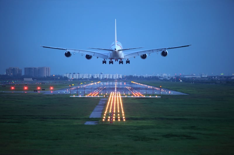 Airplane landing on runway