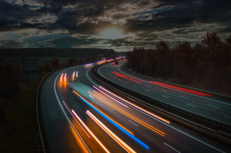 Motion blur on the highway at night