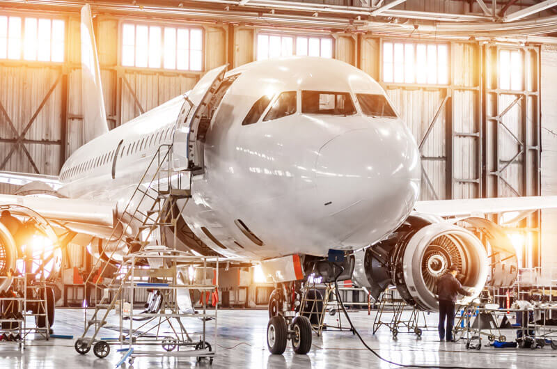 A jet in a hangar